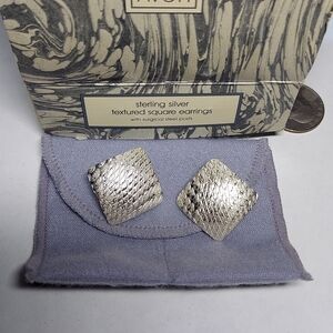 Avon Sterling Silver Textured Square Earrings — Silver